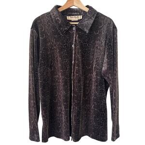 Loco Lindo Women's Button Up Leopard Print Spandex Long Sleeves Blouse Sz Large